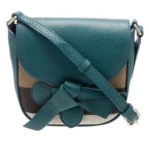 Burberry Teal and Brown Crossbody Shoulder Saddle Bag Purse